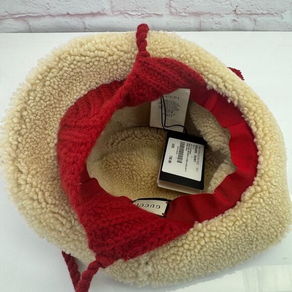 Gucci Shearling Camel Pom Pom Knit Bucket Winter Hat NWT main image 9